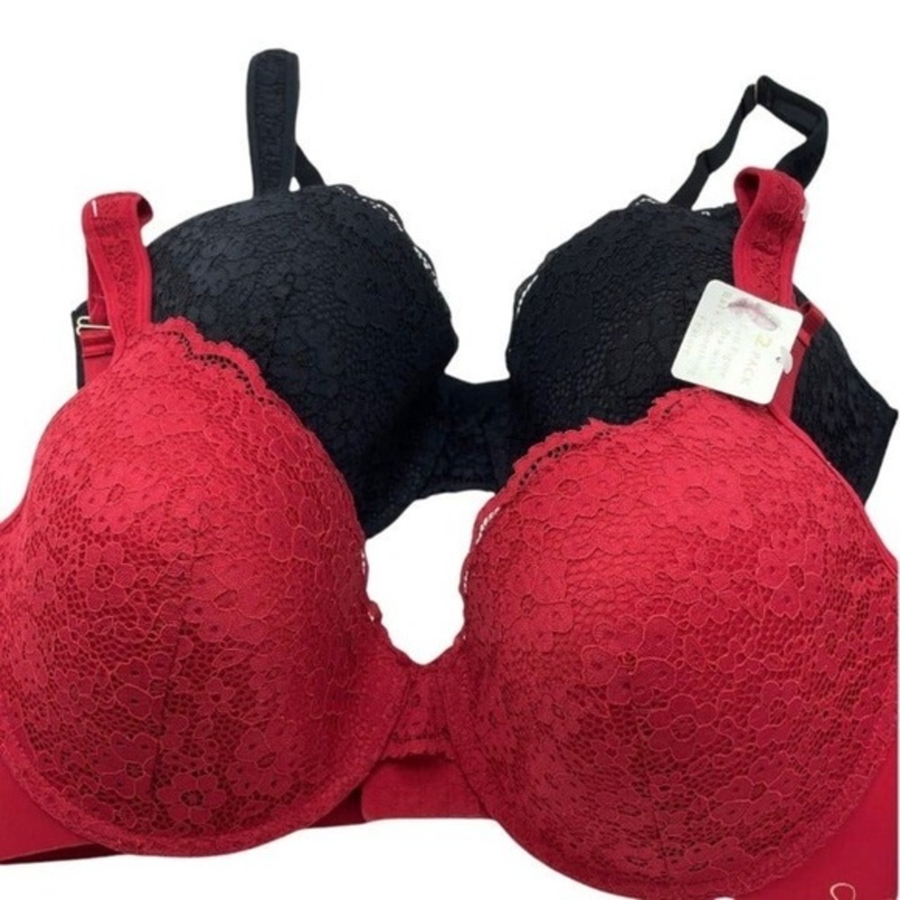 Jessica Simpson 2 Pack Full Figure Lace Underwire Bras Red Black‎